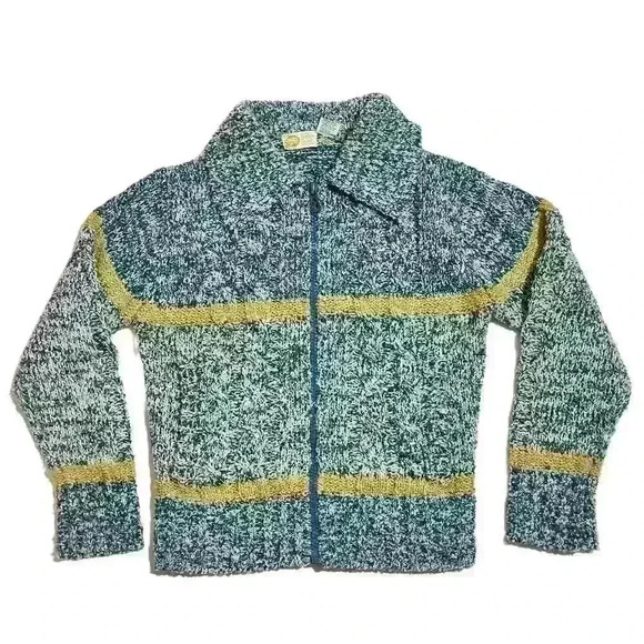 Vintage Pebble Beach Sportswear Womens Teal Zip Knit Jacket Sweater Size Small - Picture 1 of 8
